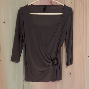 🌹 Jason Maxwell Grey Wrap Blouse with Buckle
